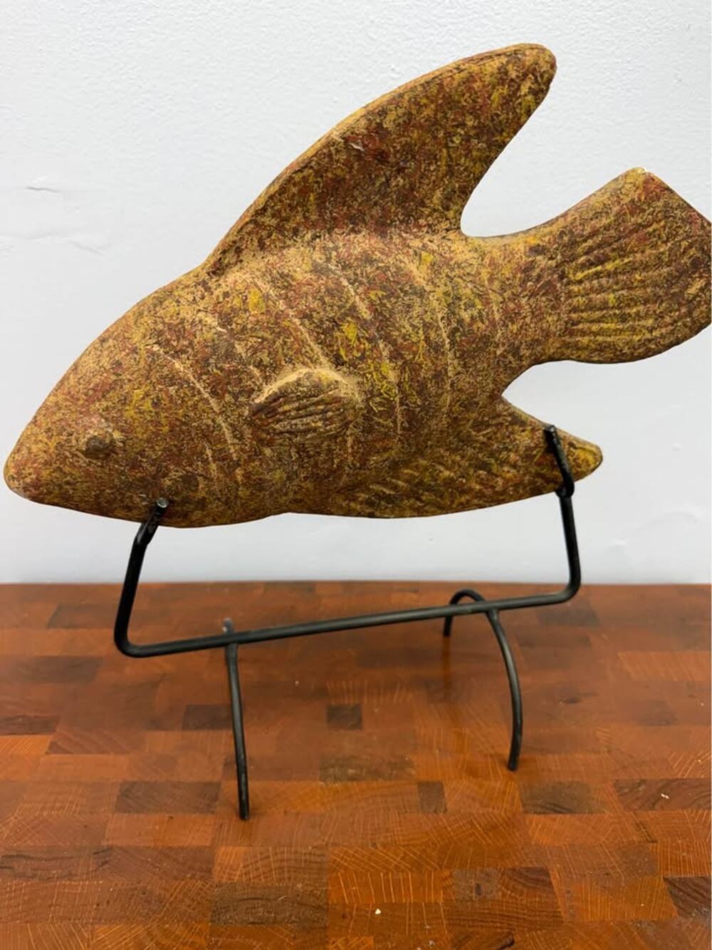 Vintage Terra Cotta Clay Pottery Fish On Stand 14”
